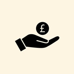 Hand holding Pound. Save money icon, salary money, invest finance. Simple finance icon.