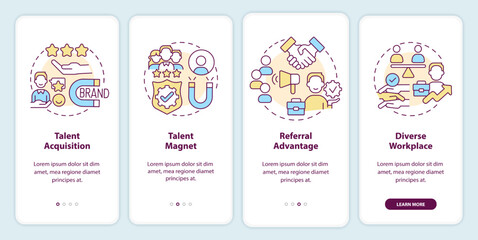 Profits of employer branding onboarding mobile app screen. Recruiting walkthrough 4 steps editable graphic instructions with linear concepts. UI, UX, GUI template. Myriad Pro-Bold, Regular fonts used