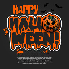 Logo Happy Halloween. Template football design. Soccer ball in the form of a pumpkin. Pattern for banner, poster, greeting card, invitation. Vector illustration on an isolated background