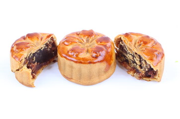 Chinese moon cake dessert on white background