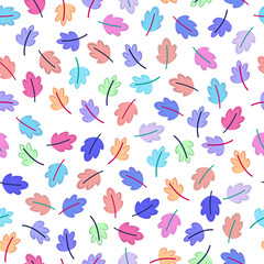 Vector seamless pattern with colorful leaves. Cute childish doodle style. Ideal for wrapping paper, textiles, wallpaper.Abstract template for trendy prints.Autumn vibes.