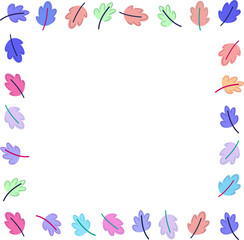 Autumn leaves frame, different kind of leaves around. Banner template. Cute childish doodle style.Cozy autumn vibes.