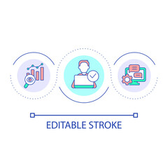 Fototapeta premium Remote data analysing loop concept icon. Technical support for users. Virtual workplace abstract idea thin line illustration. Isolated outline drawing. Editable stroke. Arial font used