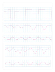 Tracing page practice, red,blue,  vector background illustration