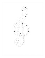 tracing music key, G-clef vector background grey