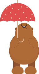 Cute Bear with Umbrella Isolated Illustration on Transparent Background 