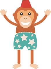 Circus Funny Monkey in Costume  Isolated Illustration on Transparent Background 