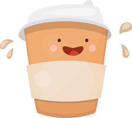 Kawaii Coffee To Go Paper Cup. Smiling Face. Isolated Illustration on Transparent Background 