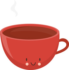 Kawaii Coffee Cup. Smiling Face. Isolated Illustration on Transparent Background 