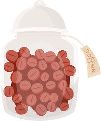 Coffee Beans in Jar. Isolated Illustration on Transparent Background 