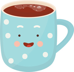 Kawaii Coffee Mug. Smiling Face. Isolated Illustration on Transparent Background 