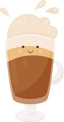 Kawaii Coffee Cup Latte. Smiling Face. Isolated Illustration on Transparent Background 