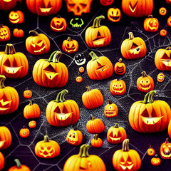halloween pumpkins and autumn leaves pattern, holiday illustration, textures, wallpapers,