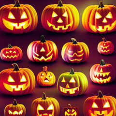 halloween pumpkins and autumn leaves pattern, holiday illustration, textures, wallpapers,