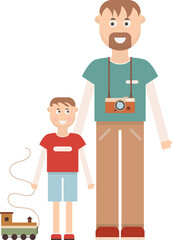 Cartoon Father and Son Isolated Illustration on Transparent Background for Father’s Day Greeting