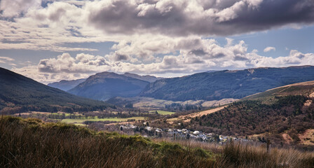 Mid morning and a view south east towards Glenbdranter from above Strachur. Argyll and Bute