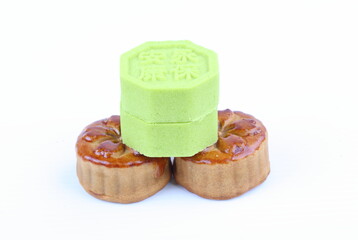 Chinese moon cake dessert on white background