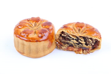 Chinese moon cake dessert on white background