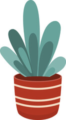 Green Potted Plant Decorative Houseplant in Ceramic Pot. Isolated Illustration on Transparent Background 