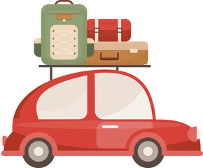 Red Travel Car. Cartoon Isolated Illustration on Transparent Background 