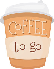 Coffee Sticker – Paper Cup with Text Coffee To Go. Isolated Illustration on Transparent Background 