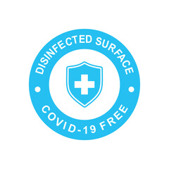 Obraz premium Coronavirus disinfectant surface icon. Round symbol for clean areas of Covid-19. Covid free zone symbol