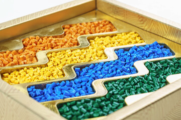 Polymeric dye. Plastic pellets. Colorant for plastics. Pigment in the granules