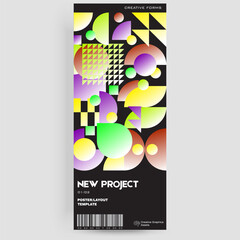 Abstract geometric ticket. Bauhaus geometric backgrouns, vector circle, triangle, and square lines color art design. Useful for  invitation cards, presentation backdrop, flyer