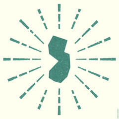 New Jersey logo with a grunge sunburst design. The shape of New Jersey is filled with hex digits and surrounded by sunburst rays. A classy vector illustration.