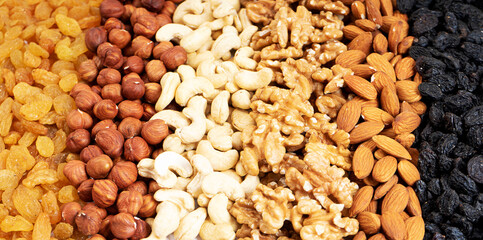 Natural background made from different kinds of nuts.