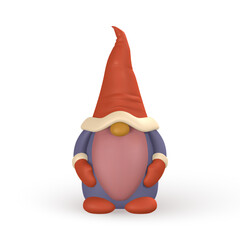 Funny scandinavian christmas gnome. 3d Xmas or New Year's elf in cartoon style. Vector illustration