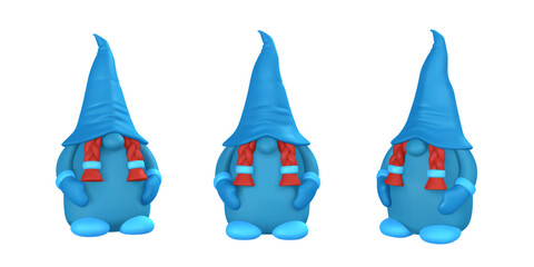 Funny scandinavian christmas gnome. 3d Xmas or New Year's elf in cartoon style. Vector illustration