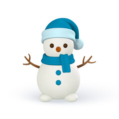 3d realistic Christmas snowman. Xmas or New Year's decorative element. Vector illustration
