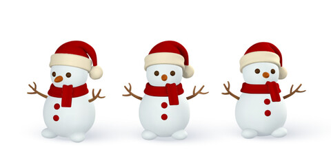 3d realistic Christmas snowman. Xmas or New Year's decorative element. Vector illustration