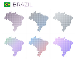 Brazil dotted map set. Map of Brazil in dotted style. Borders of the country filled with beautiful smooth gradient circles. Amazing vector illustration.