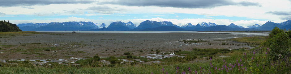 Fototapeta na wymiar View of Kachemak Bay from Homer Spit Trail in Homer,Alaska,United States,North America 