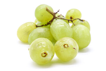 bunch of green grapes on white background