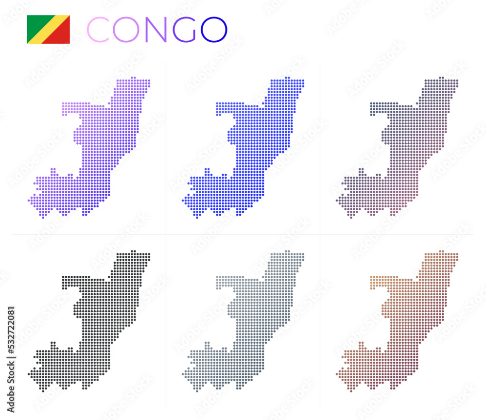 Poster congo dotted map set. map of congo in dotted style. borders of the country filled with beautiful smo