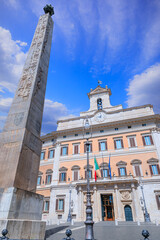 Facade of Montecitorio Palace (Palazzo Montecitorio) in Rome: it's the seat of the Chamber of Deputies, one of Italy’s two houses of parliament.