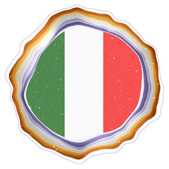 Italy flag in frame. Badge of the country. Layered circular sign around Italy flag. Cool vector illustration.