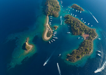 Turkish Maldives Yassica Islands Drone Photo, Gocek Mugla, Turkey	