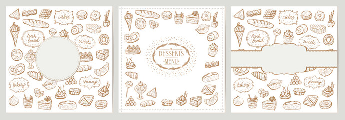 Desserts and baked goods cards and menus set templates