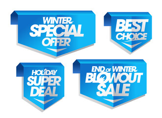 Winter special offer, best choice, holiday deal signs set