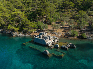 Cleopatra Hammam Bay Drone Photo, Gocek Islands Fethiye, Mugla Turkey