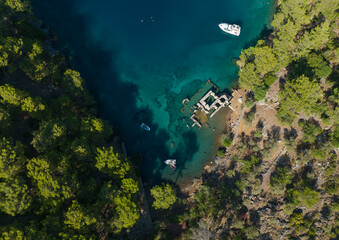 Cleopatra Hammam Bay Drone Photo, Gocek Islands Fethiye, Mugla Turkey
