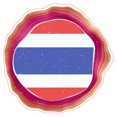Thailand flag in frame. Badge of the country. Layered circular sign around Thailand flag. Radiant vector illustration.