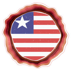 Liberia flag in frame. Badge of the country. Layered circular sign around Liberia flag. Appealing vector illustration.