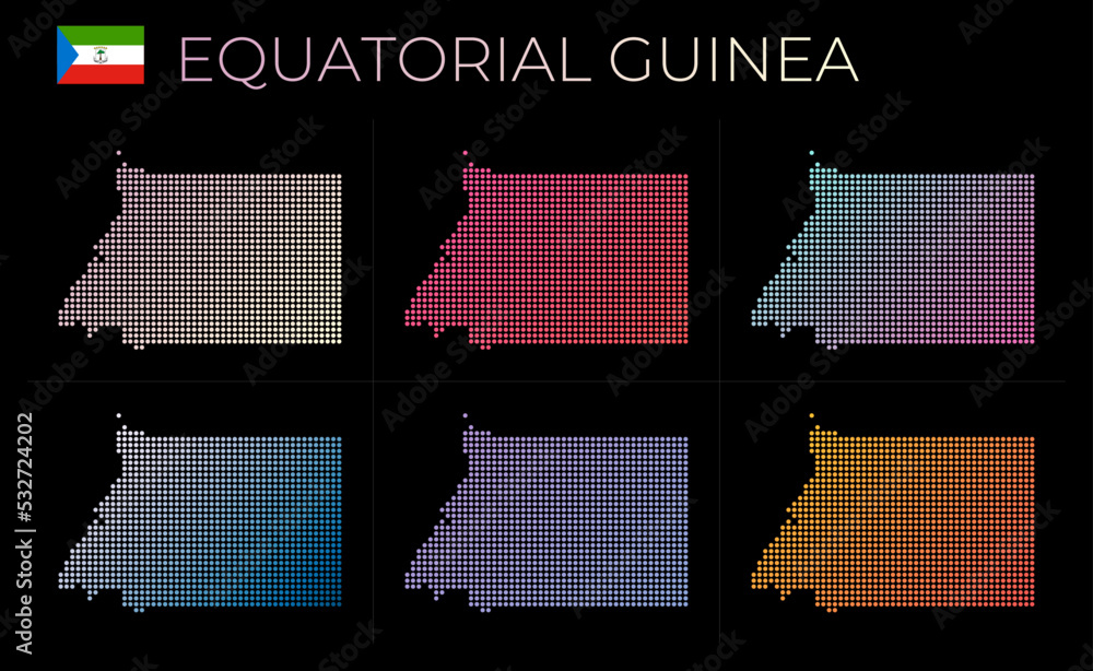 Poster equatorial guinea dotted map set. map of equatorial guinea in dotted style. borders of the country f