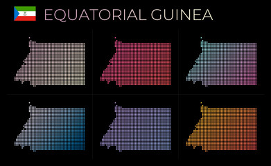 Equatorial Guinea dotted map set. Map of Equatorial Guinea in dotted style. Borders of the country filled with beautiful smooth gradient circles. Neat vector illustration.