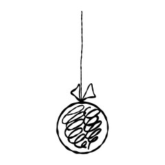 Christmas hand drawn ball. Doodle garland with holiday sketchy bauble